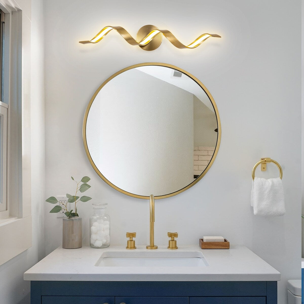 Applique murale à LED pour salle de bain au design moderne en spirale, à intensité variable