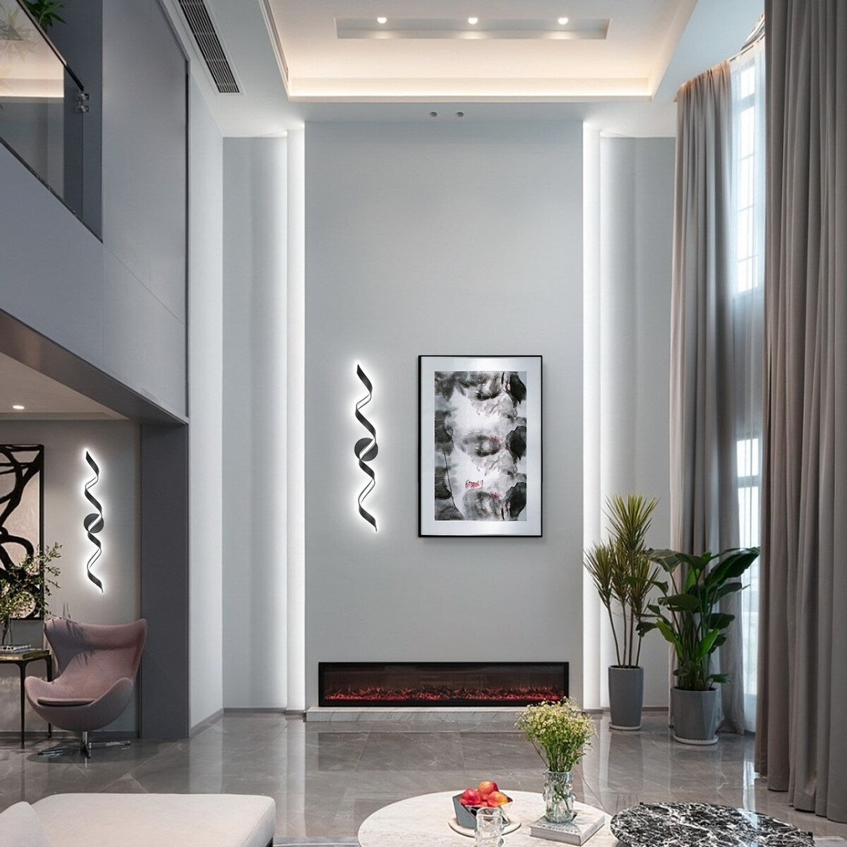 Applique murale à LED pour salle de bain au design moderne en spirale, à intensité variable