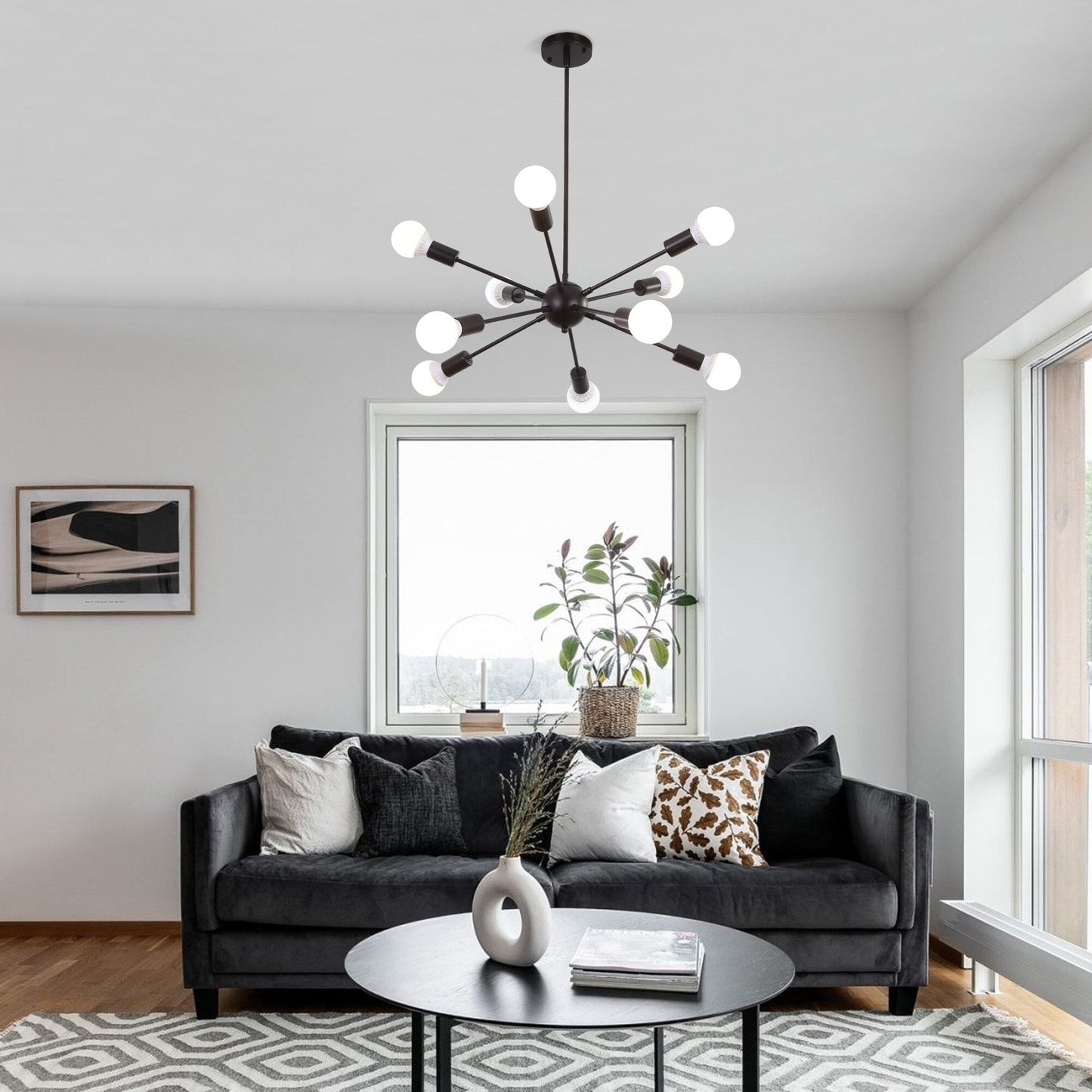 Lustre moderne Spoutnik à 10 lumières, plafonnier réglable pour cuisine, salle à manger, salon, chambre à coucher - N/A