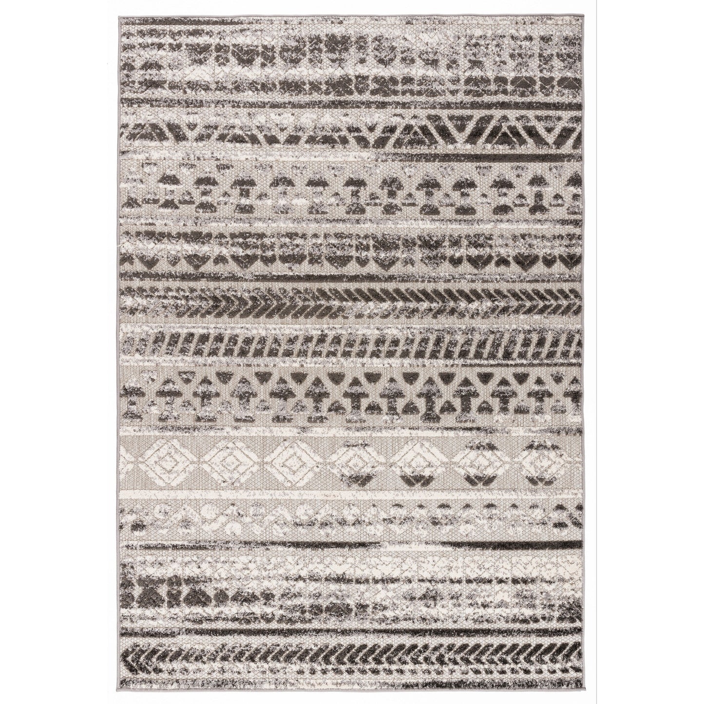 Tapis d'intérieur/extérieur géométrique délavé à rayures modernes de la World Rug Gallery