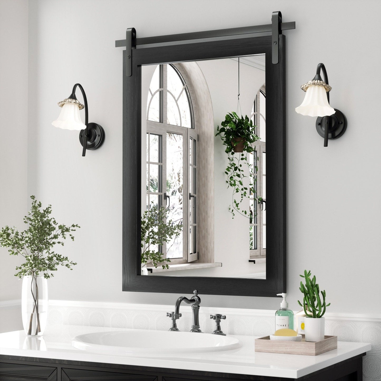 Miroirs muraux modernes, miroir rectangulaire avec cadre en bois, miroir de salle de bain, miroir de grange, miroir de porte de grange avec plusieurs tailles