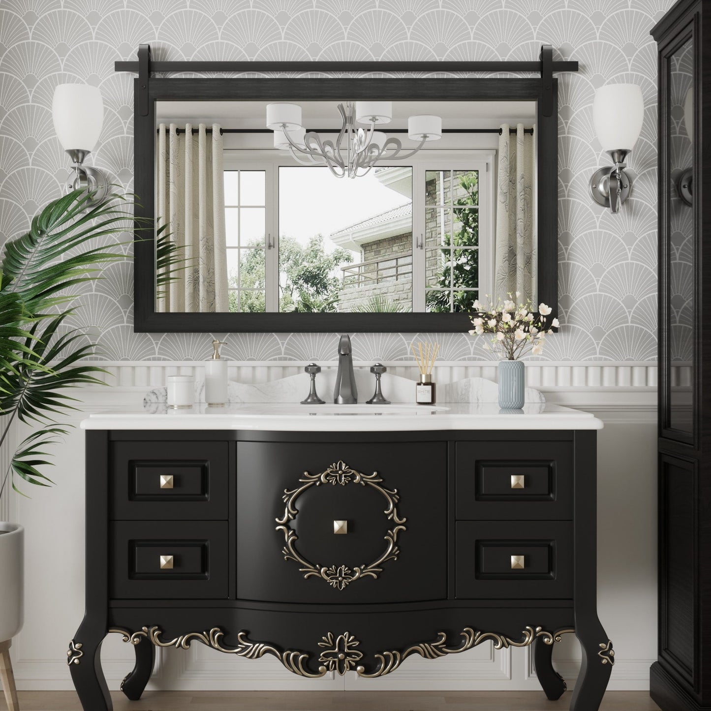 Miroirs muraux modernes, miroir rectangulaire avec cadre en bois, miroir de salle de bain, miroir de grange, miroir de porte de grange avec plusieurs tailles