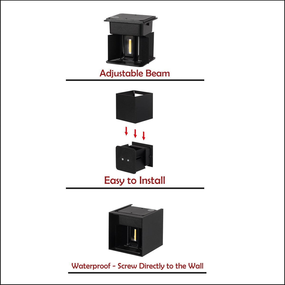Applique murale moderne LED étanche en aluminium avec faisceau réglable 10 W 4 000 K Blanc froid pour intérieur et extérieur