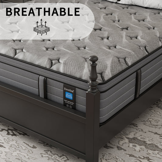 Matelas hybride Modland 14 pouces, plateau Euro - Mousse CertiPUR-US ignifuge pour soulager les maux de dos, lit simple/double/queen/king size