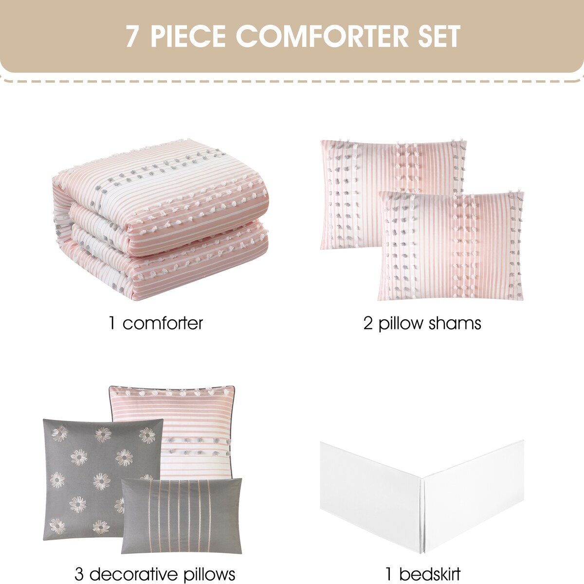 Ensemble de couette moderne à rayures Nanshing Jessy, 7 pièces