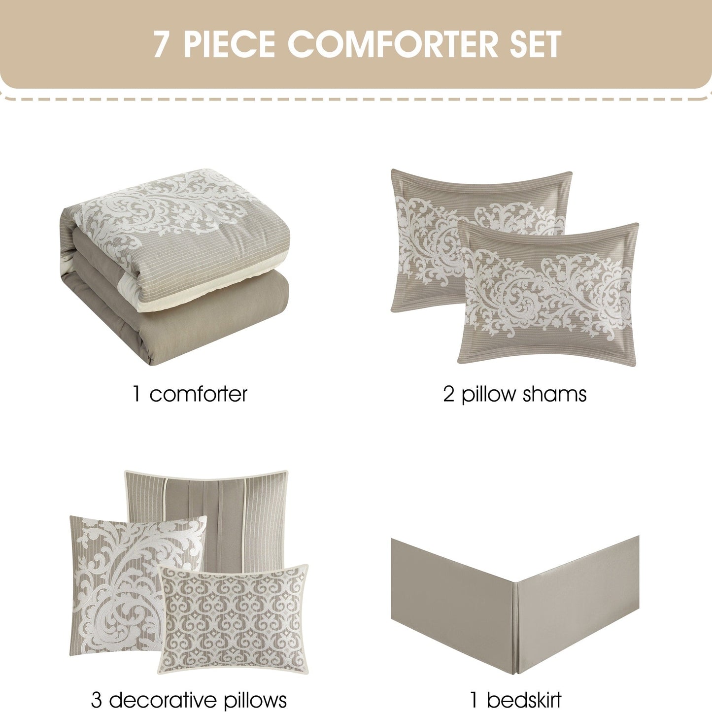 Ensemble de couette 7 pièces en jacquard damassé Nanshing Salem