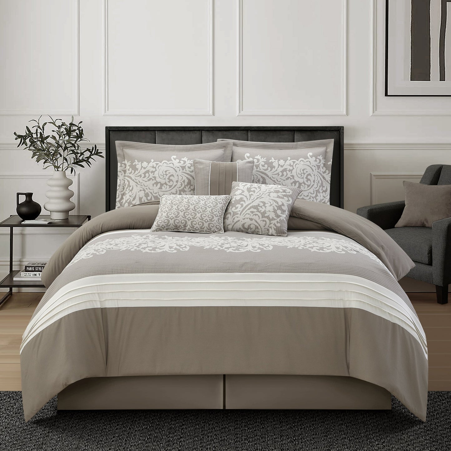 Ensemble de couette 7 pièces en jacquard damassé Nanshing Salem