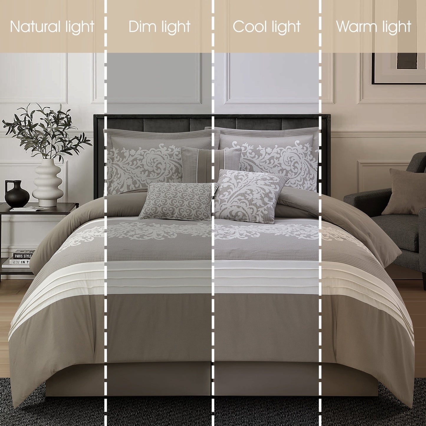 Ensemble de couette 7 pièces en jacquard damassé Nanshing Salem