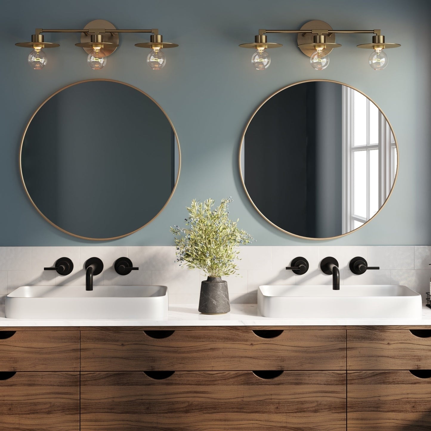 Luminaire de salle de bain à 3 lumières Nathan James Pattinson avec cadre en métal et abat-jour en plaque mince