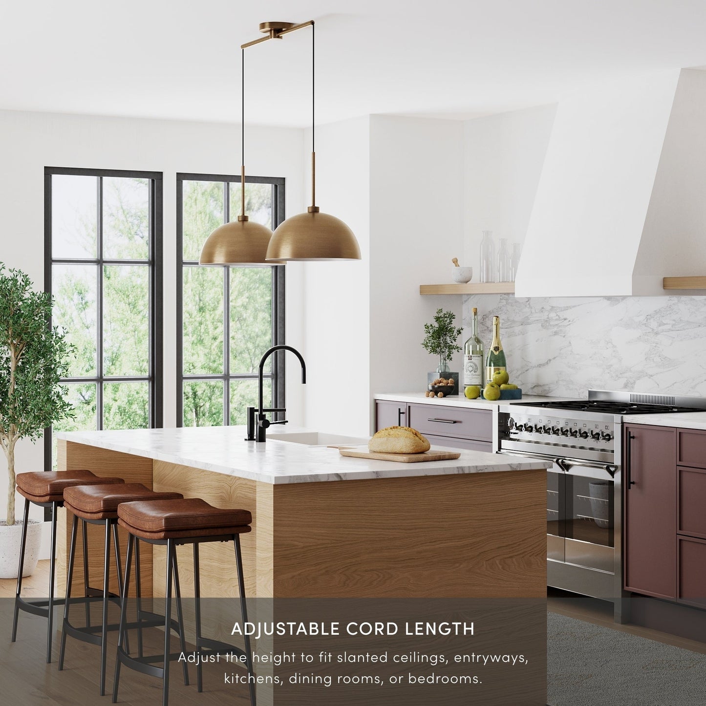 Luminaire suspendu moderne à 2 lumières pour îlot Nathan James Percy, avec abat-jour en métal et cordon réglable