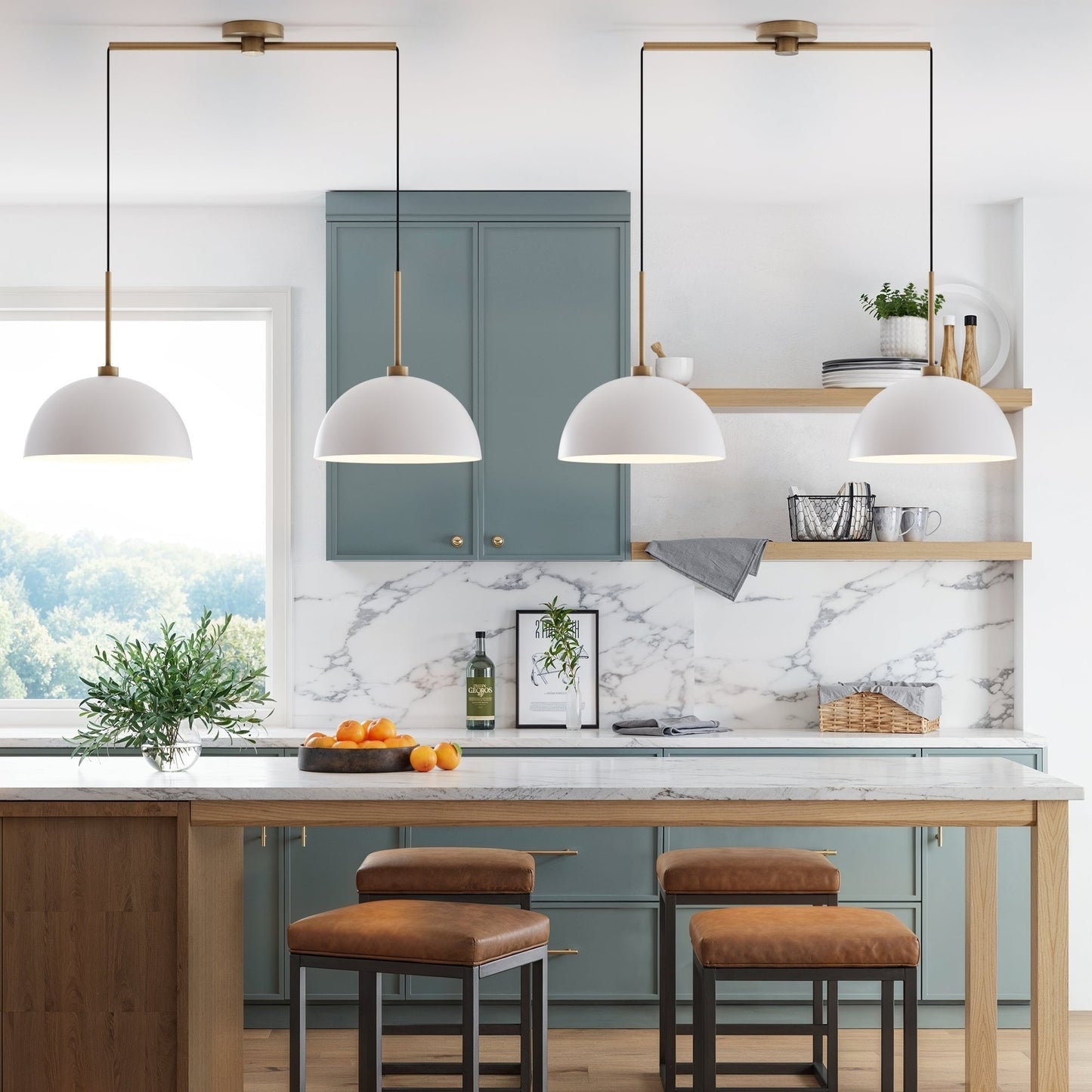 Luminaire suspendu moderne à 2 lumières pour îlot Nathan James Percy, avec abat-jour en métal et cordon réglable