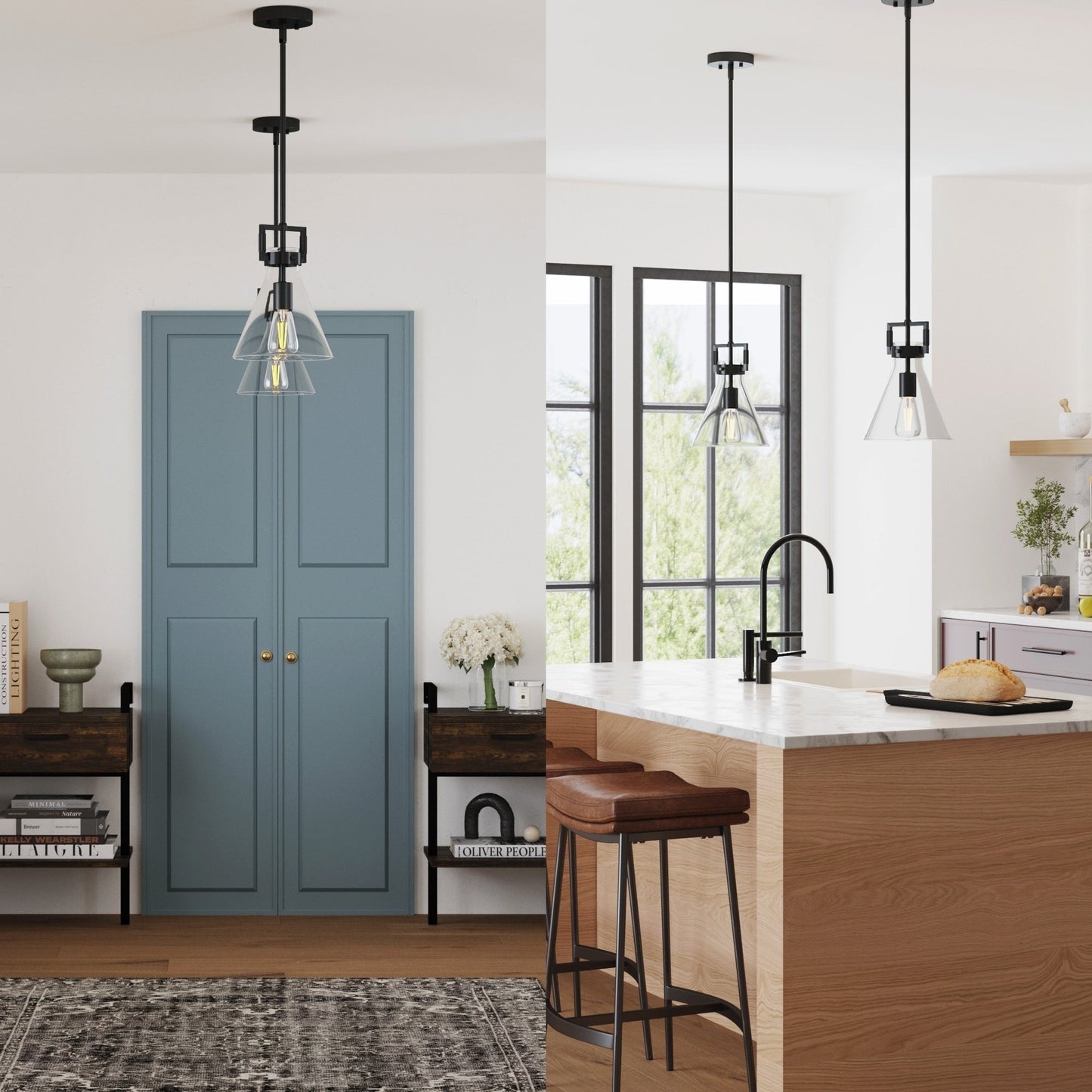 Suspension en verre Nathan James Vincent, luminaire suspendu avec tige réglable et abat-jour transparent