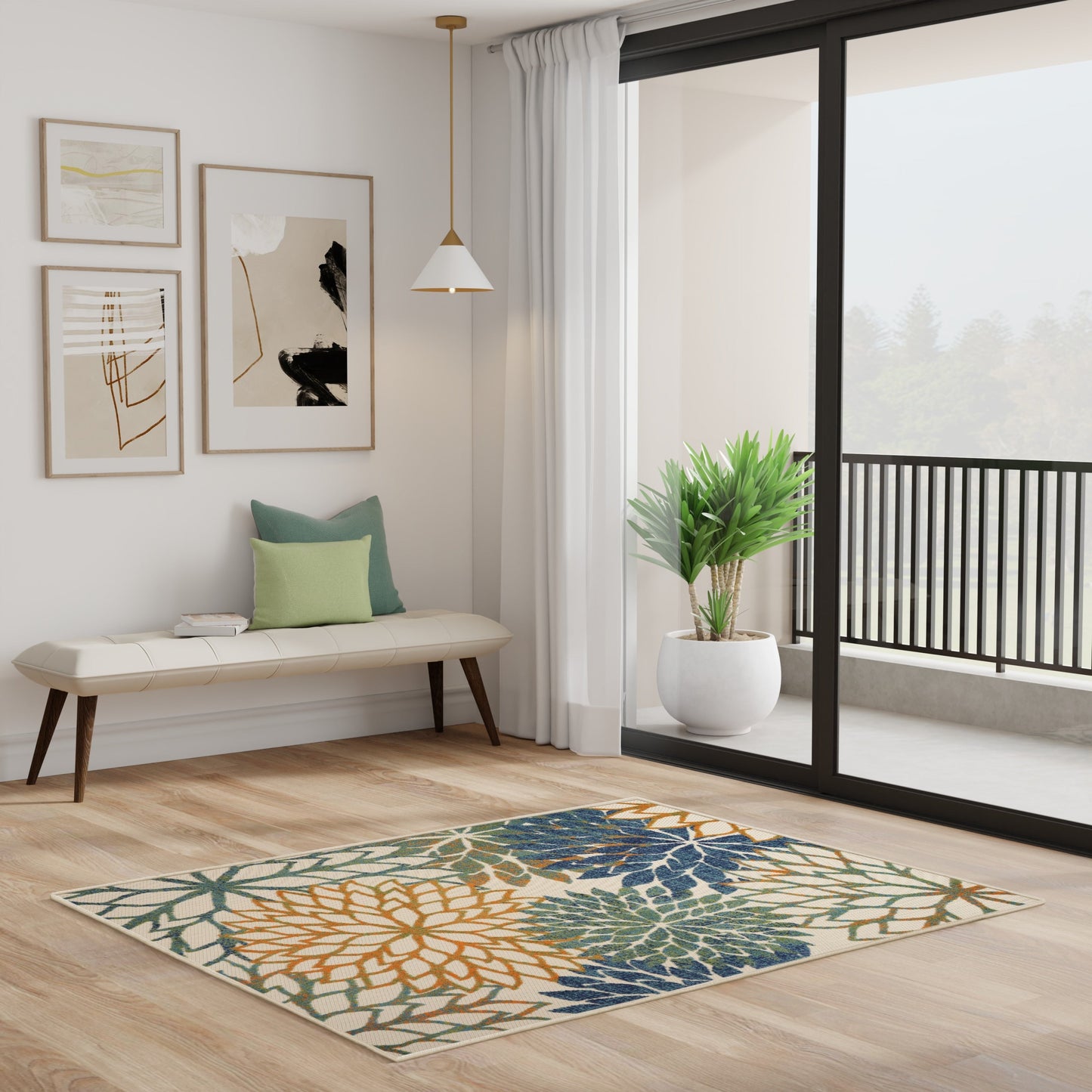 Tapis d'intérieur/extérieur Nourison Alice à motif floral bleu