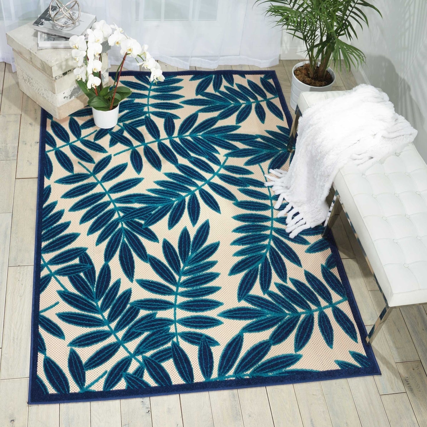Tapis d'intérieur/extérieur vibrant à imprimé feuilles Nourison Aloha