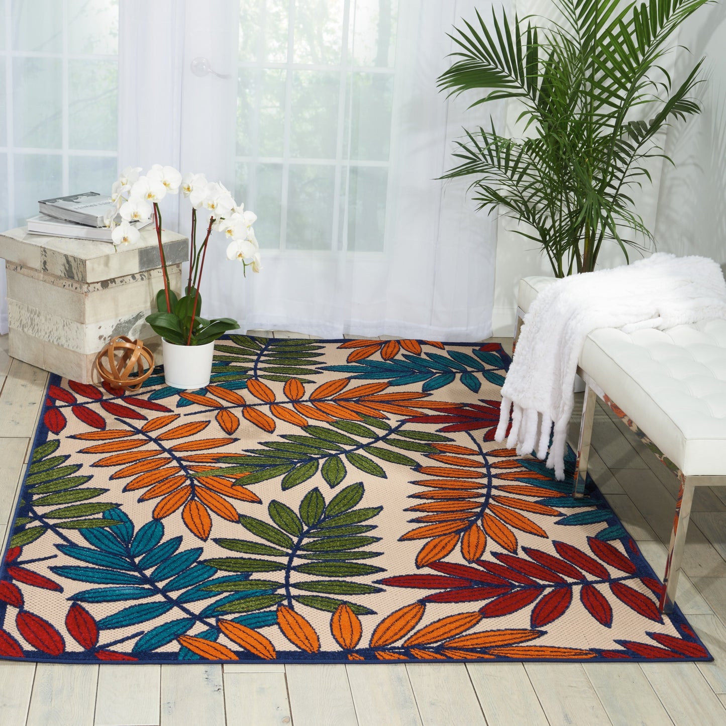 Tapis d'intérieur/extérieur vibrant à imprimé feuilles Nourison Aloha