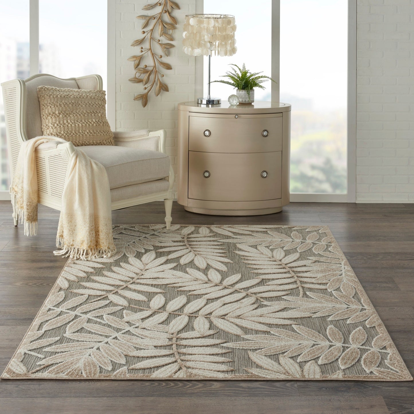 Tapis d'intérieur/extérieur vibrant à imprimé feuilles Nourison Aloha