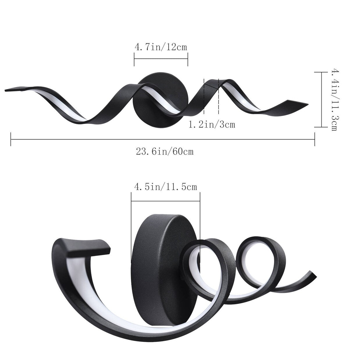 Applique murale à LED pour salle de bain au design moderne en spirale, à intensité variable