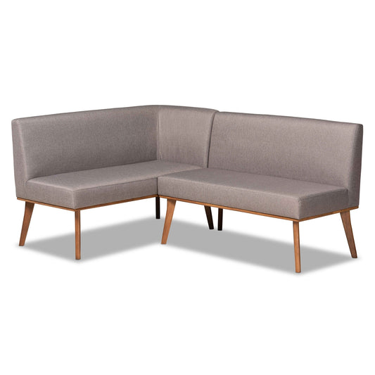 Ensemble de banquette de coin repas 2 pièces en tissu gris et bois de noyer Odessa