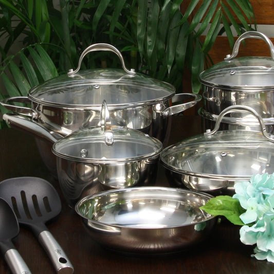 Batterie de cuisine Oster Ridgewell 13 pièces en acier inoxydable en forme de ventre
