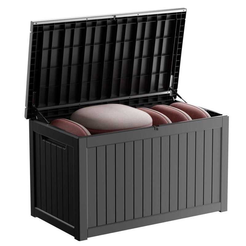 Coffre de rangement extérieur en résine verrouillable pour terrasse