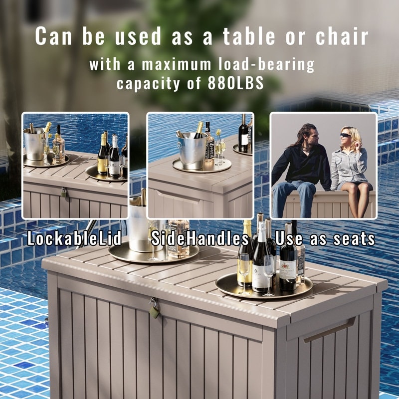 Coffre de rangement extérieur en résine verrouillable pour terrasse