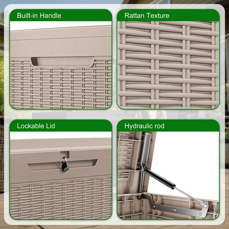 Coffre de rangement extérieur en résine verrouillable pour terrasse