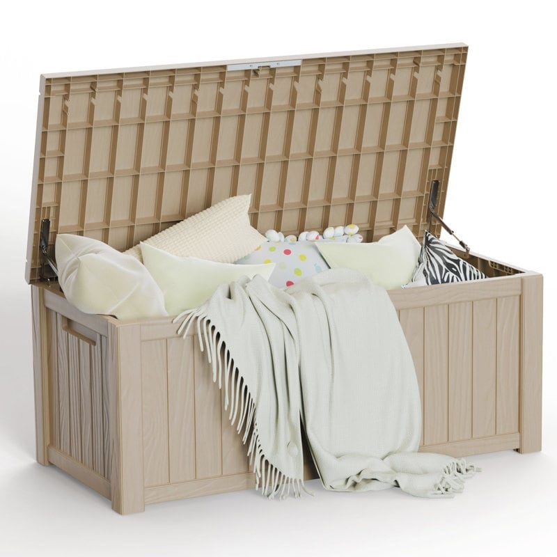 Coffre de rangement extérieur en résine verrouillable pour terrasse