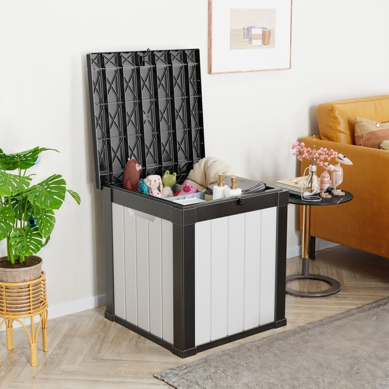 Coffre de rangement extérieur en résine verrouillable pour terrasse