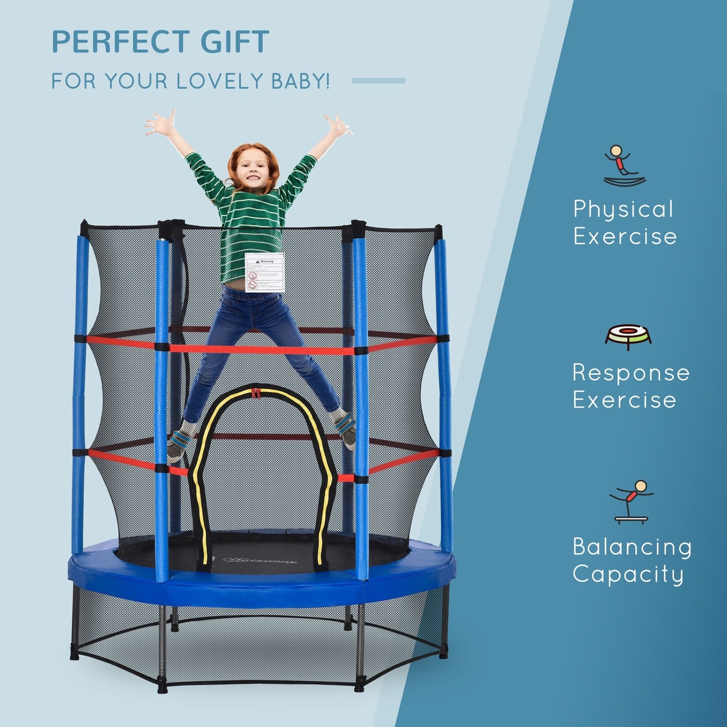 Trampoline Outsunny pour enfants de 1,5 m de diamètre avec filet pour l'intérieur et l'extérieur, de 3 à 6 ans