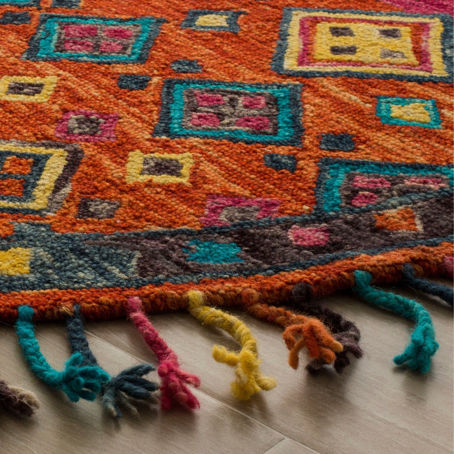 Tapis en laine éclectique orange/fuchsia Aspen Hysnie fait main SAFAVIEH