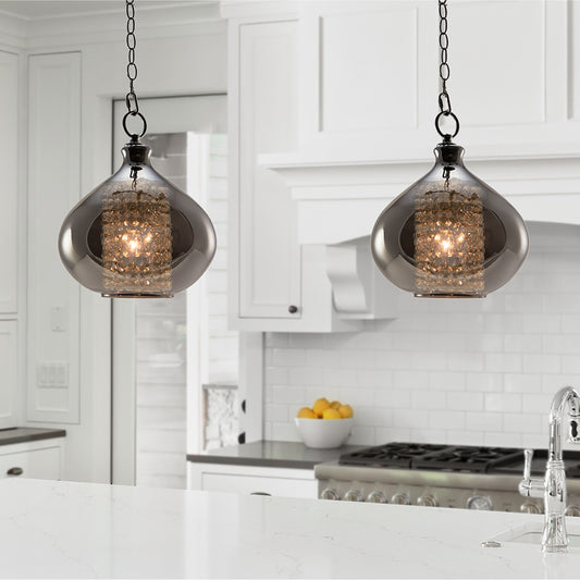 Pendentif suspendu en verre et cristal à facettes en forme d'orchidée argentée Wallock, à brancher ou à câblé