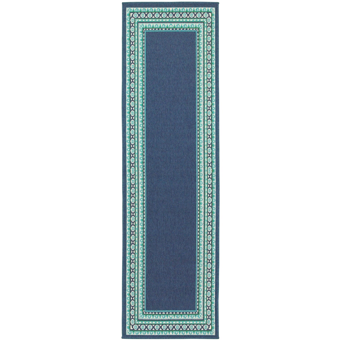 Tapis d'intérieur/extérieur Style Haven Martinque à bordure verte bleu marine ~