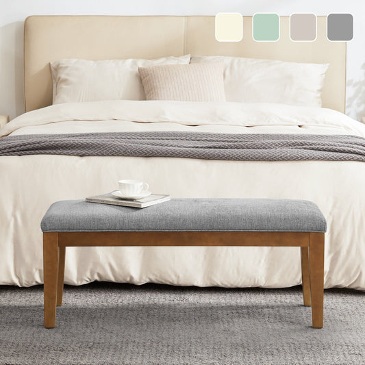 Banc d'entrée rembourré en tissu, banc de chambre pour bout de lit beige, bois massif 44 pouces