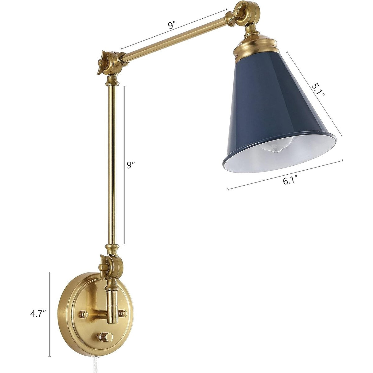 Applique murale industrielle à bras pivotant WINGBO avec abat-jour en métal, paquet de 2...