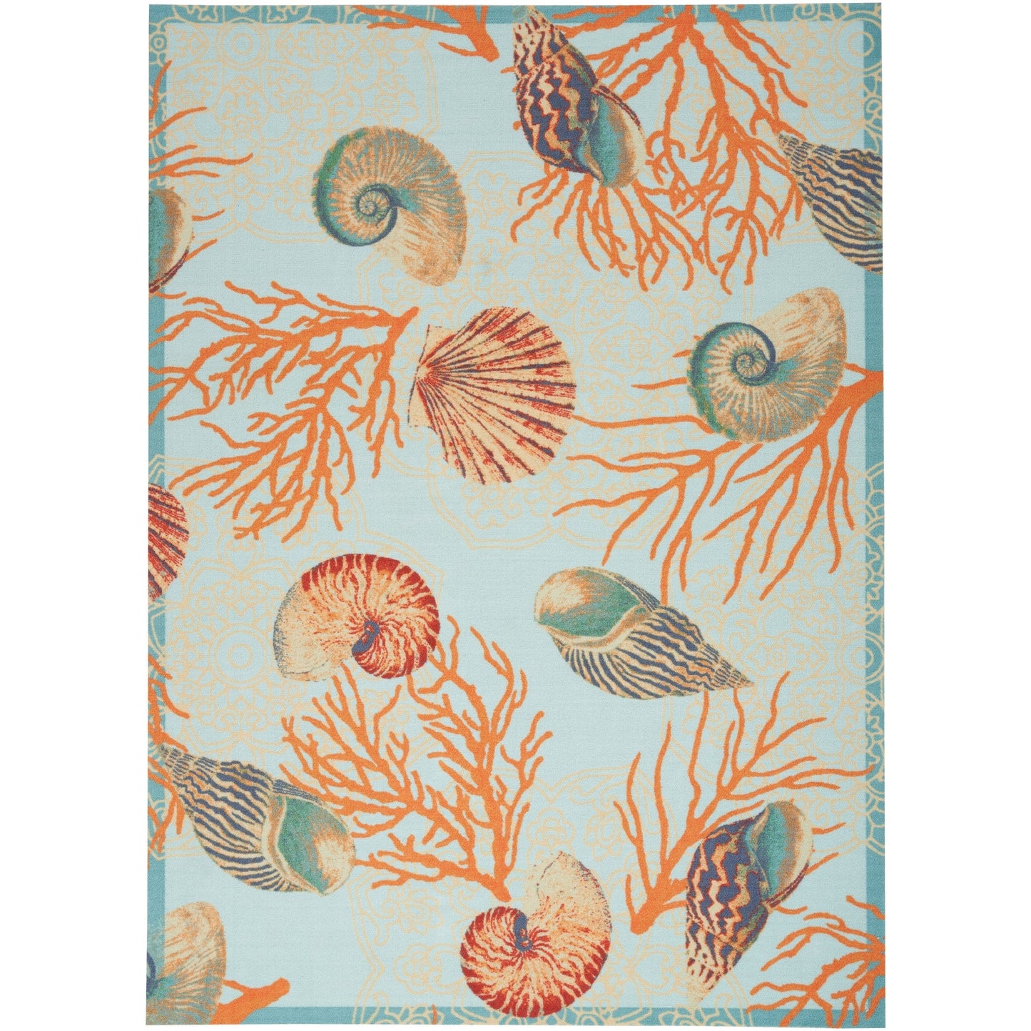 Tapis d'intérieur et d'extérieur Waverly Sun & Shade Shore Thing à motif de coquillages tropicaux et floraux