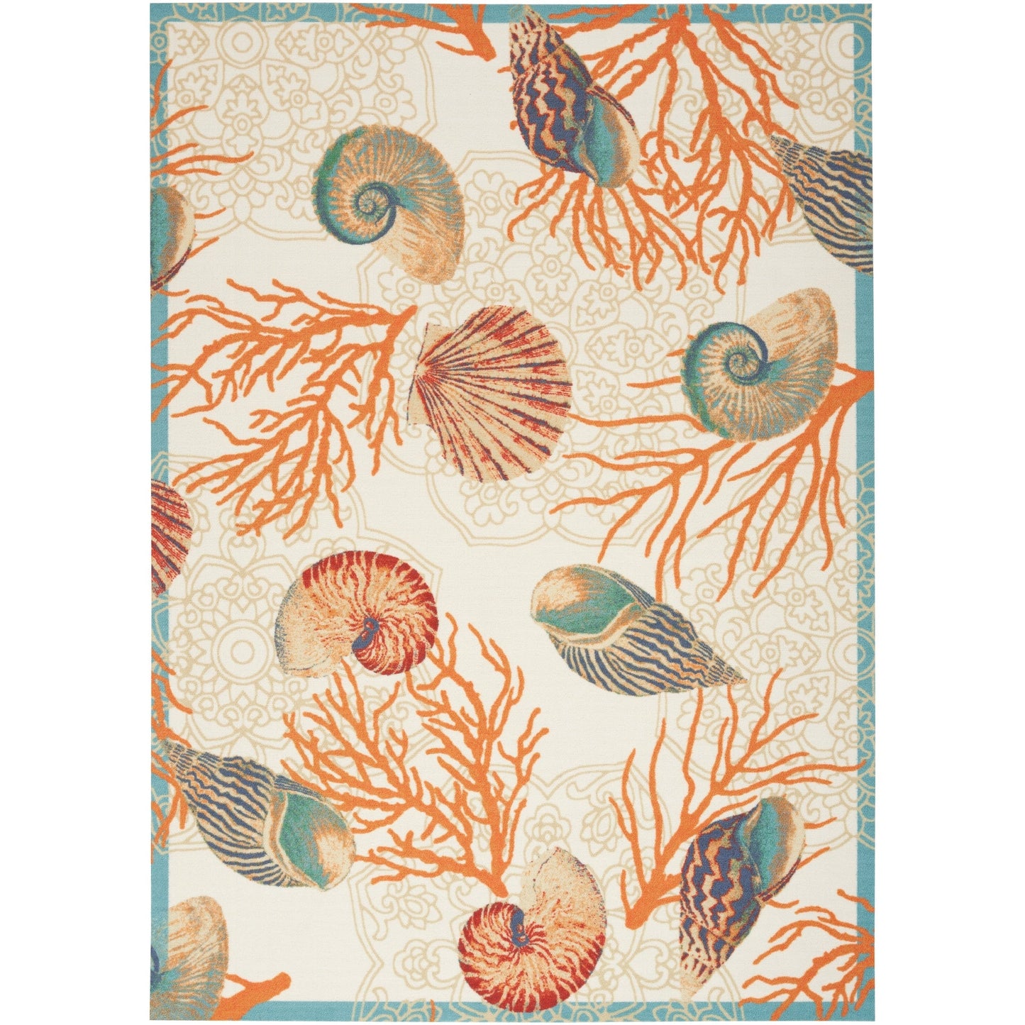 Tapis d'intérieur et d'extérieur Waverly Sun & Shade Shore Thing à motif de coquillages tropicaux et floraux