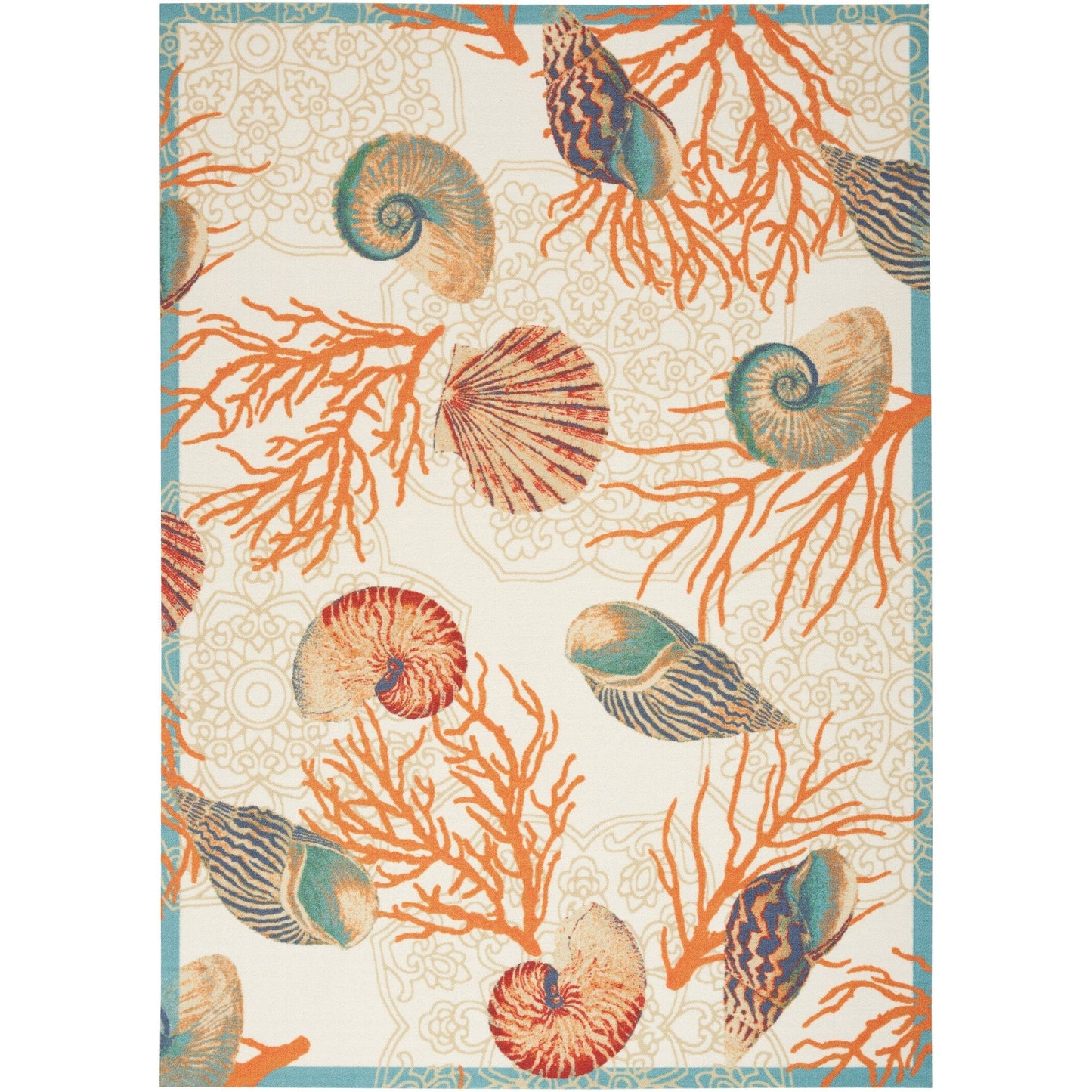Tapis d'intérieur et d'extérieur Waverly Sun & Shade Shore Thing à motif de coquillages tropicaux et floraux