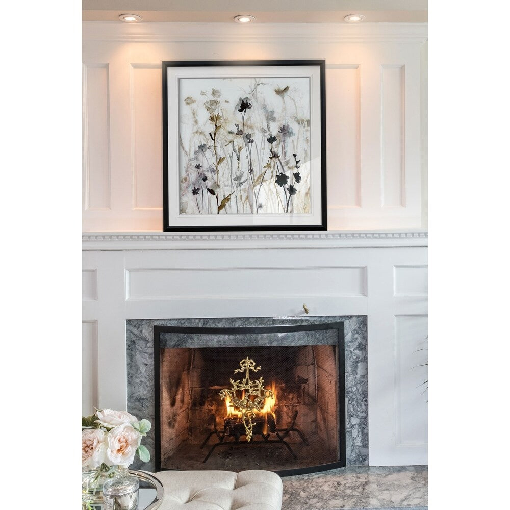 Brume de fleurs sauvages I - Impression encadrée personnalisée - bleu, blanc, gris, jaune, vert, argent, or