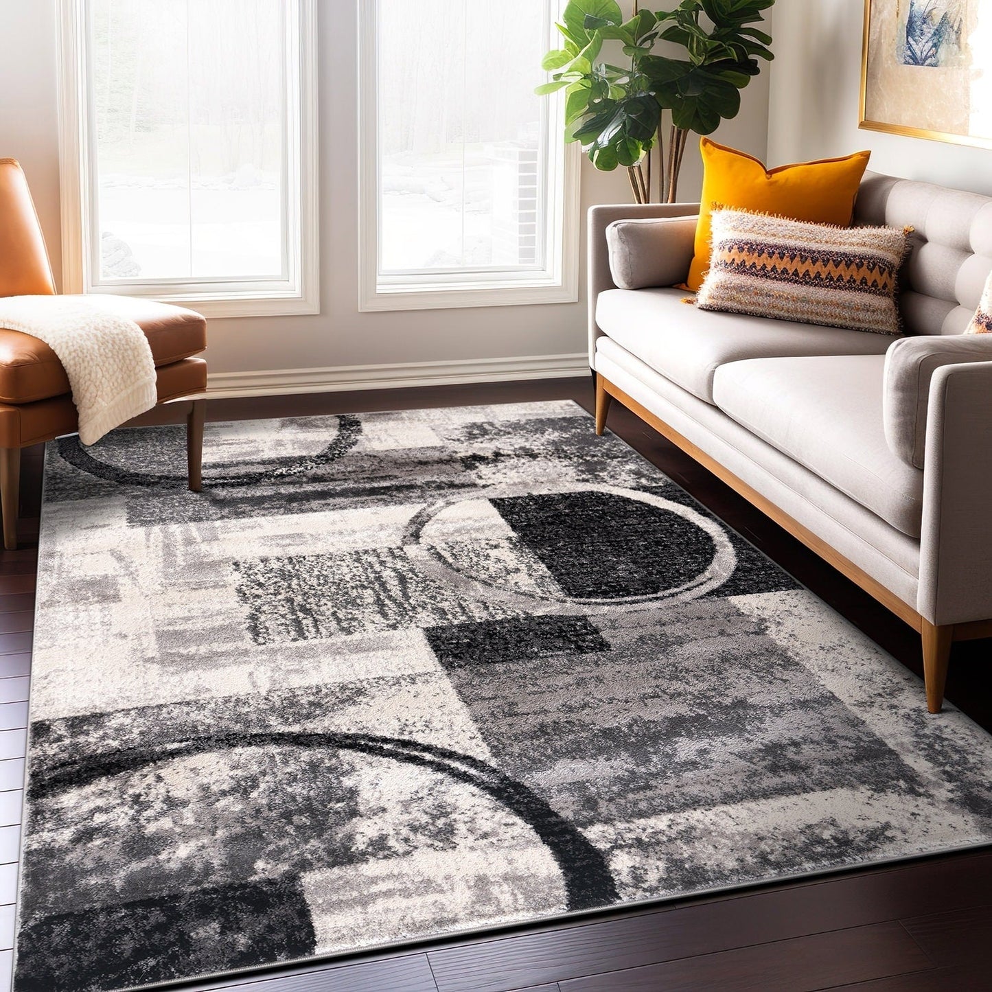 Tapis circulaire abstrait en polypropylène fabriqué à la machine, World Rug Gallery