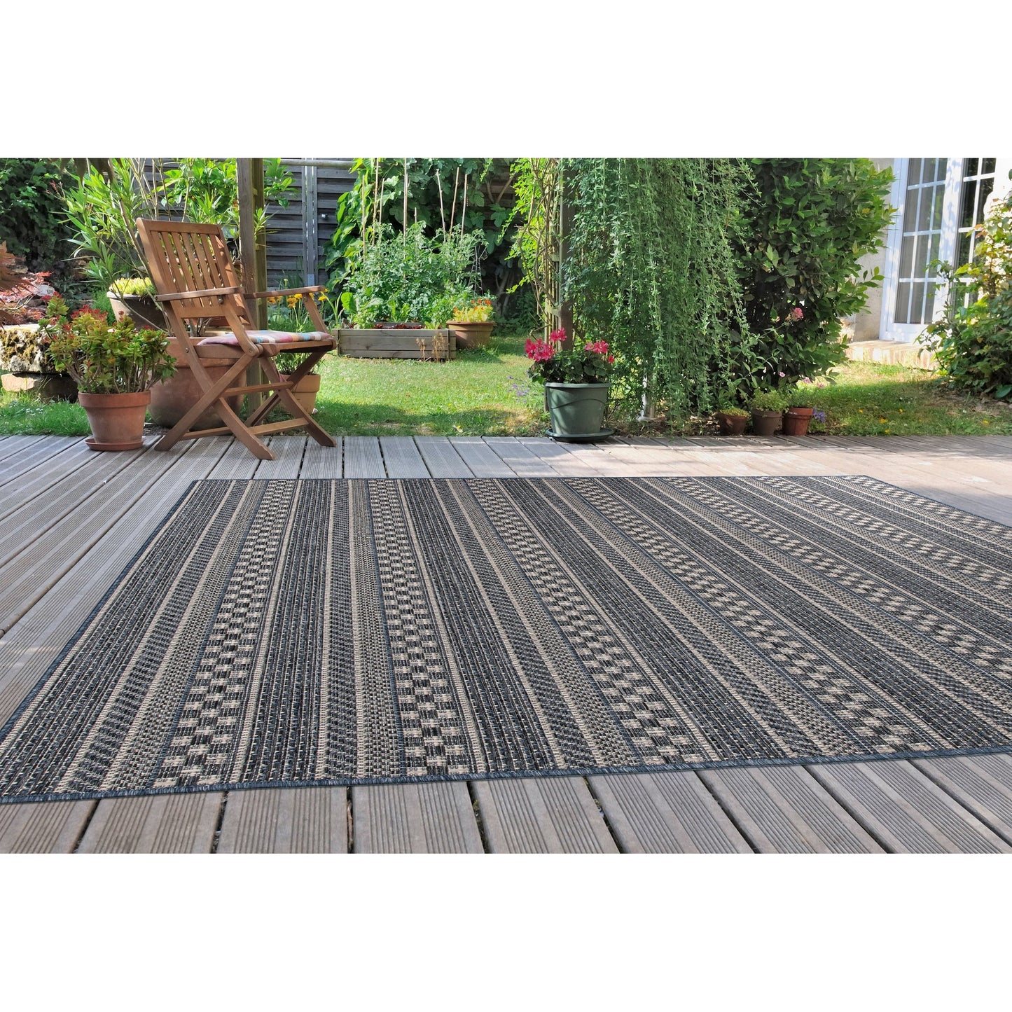 Tapis d'intérieur/extérieur à rayures géométriques bohèmes World Rug Gallery