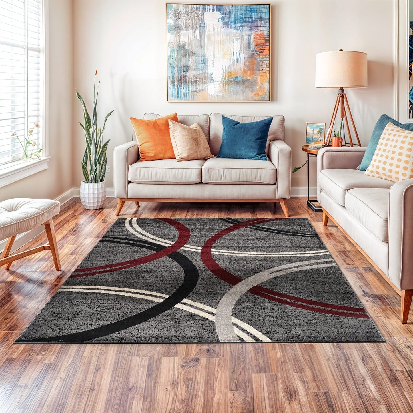 Tapis contemporain à motifs abstraits de cercles de la World Rug Gallery