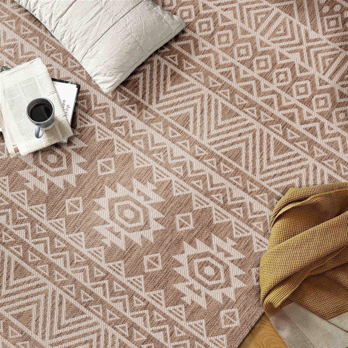 Tapis d'intérieur/extérieur texturé à motif géométrique bohème vieilli World Rug Gallery