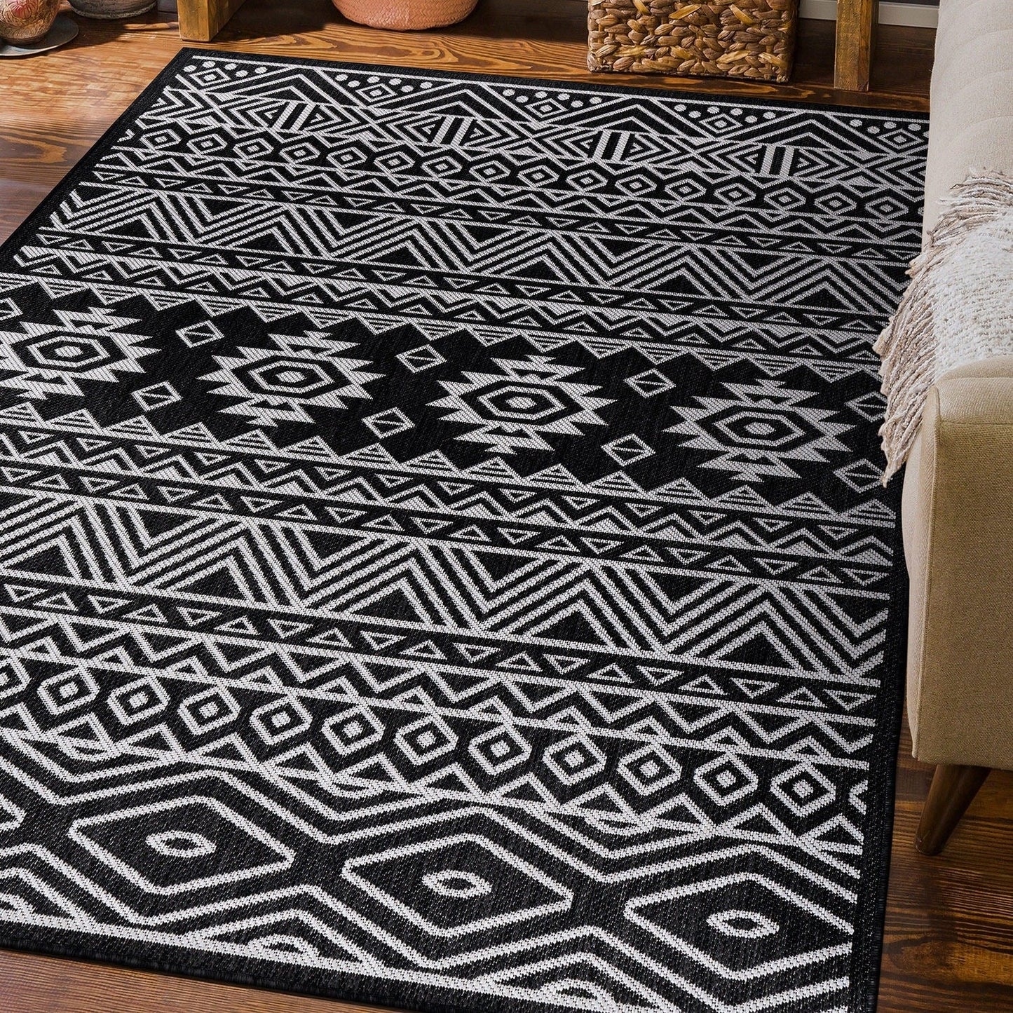 Tapis d'intérieur/extérieur texturé à motif géométrique bohème vieilli World Rug Gallery