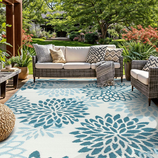 Tapis d'extérieur réversibles en plastique recyclé à motif floral moderne Aloha de la World Rug Gallery