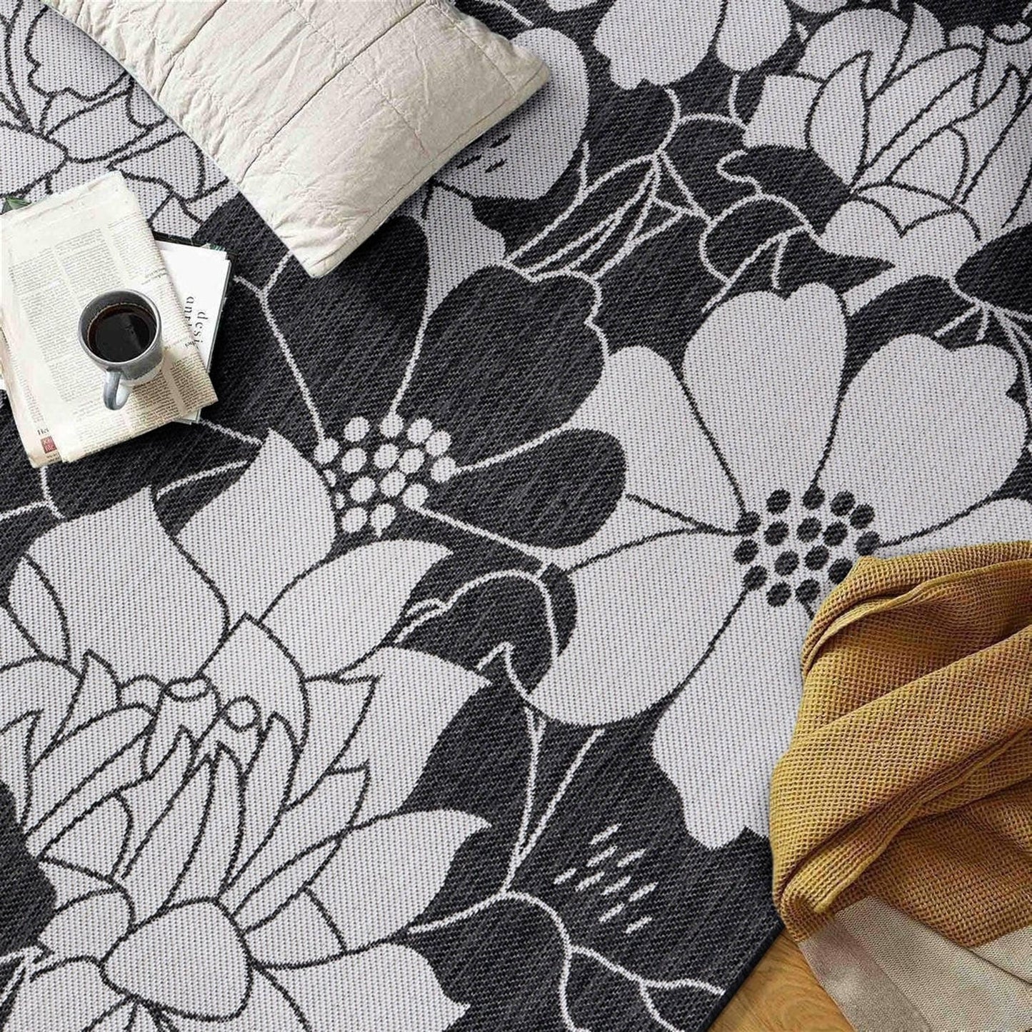 Tapis d'intérieur/extérieur texturé à motif floral moderne World Rug Gallery