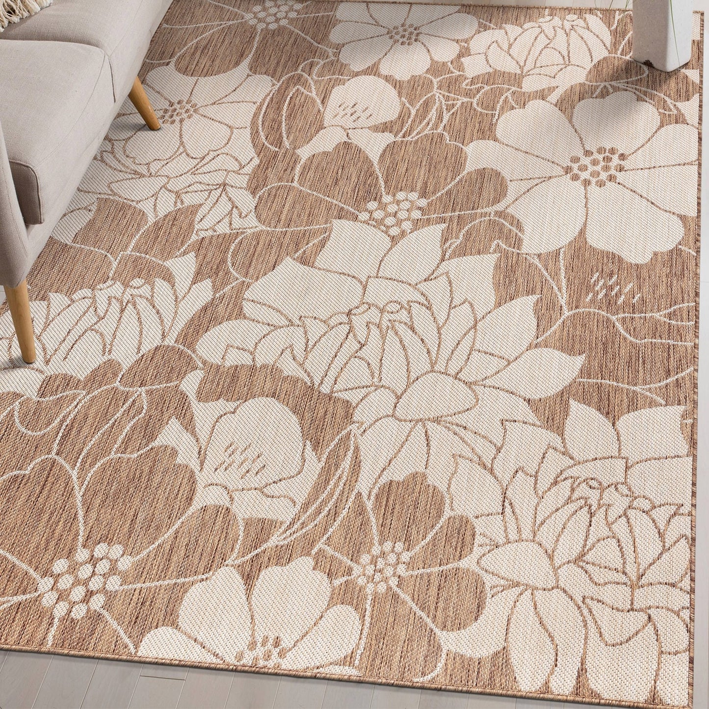 Tapis d'intérieur/extérieur texturé à motif floral moderne World Rug Gallery