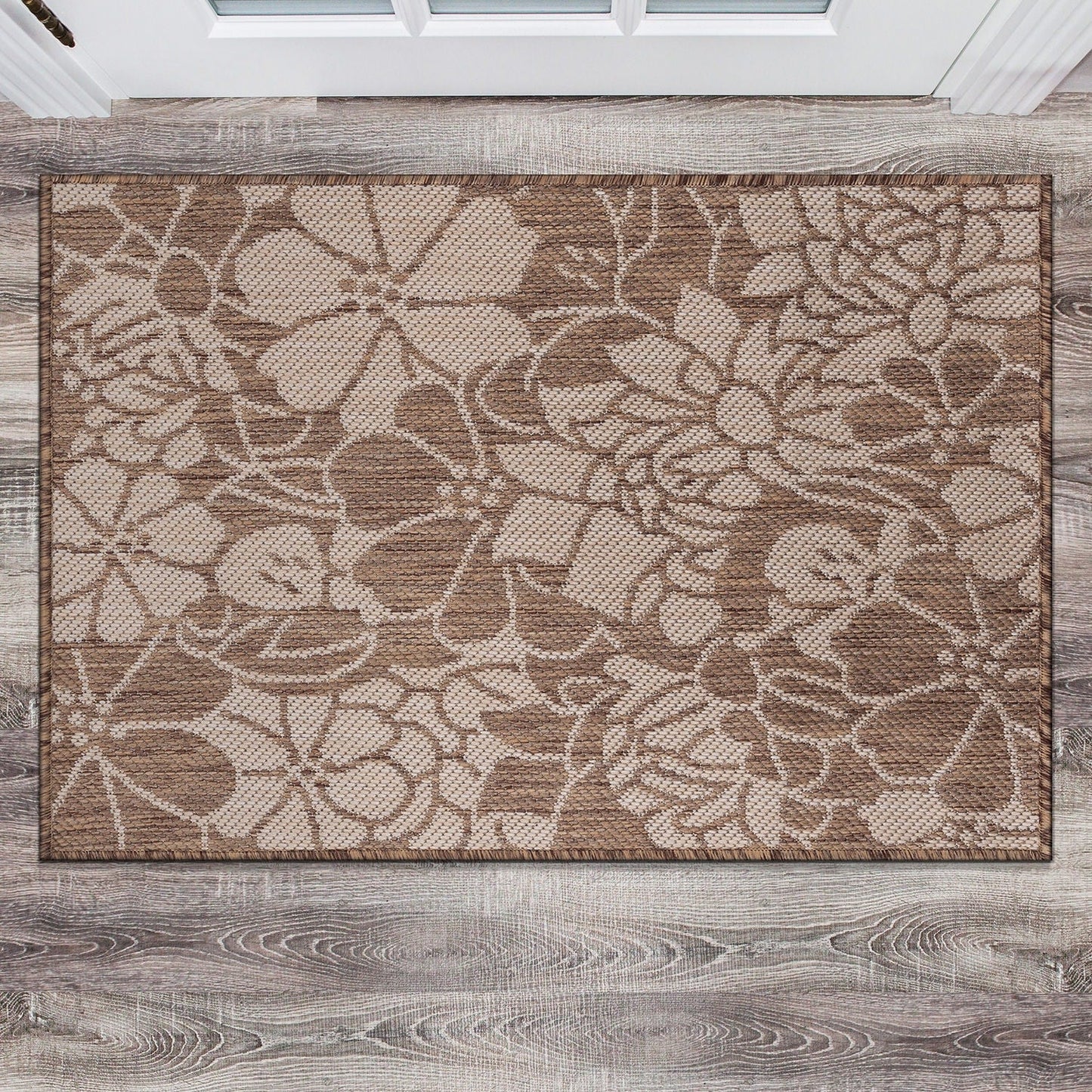 Tapis d'intérieur/extérieur texturé à motif floral moderne World Rug Gallery