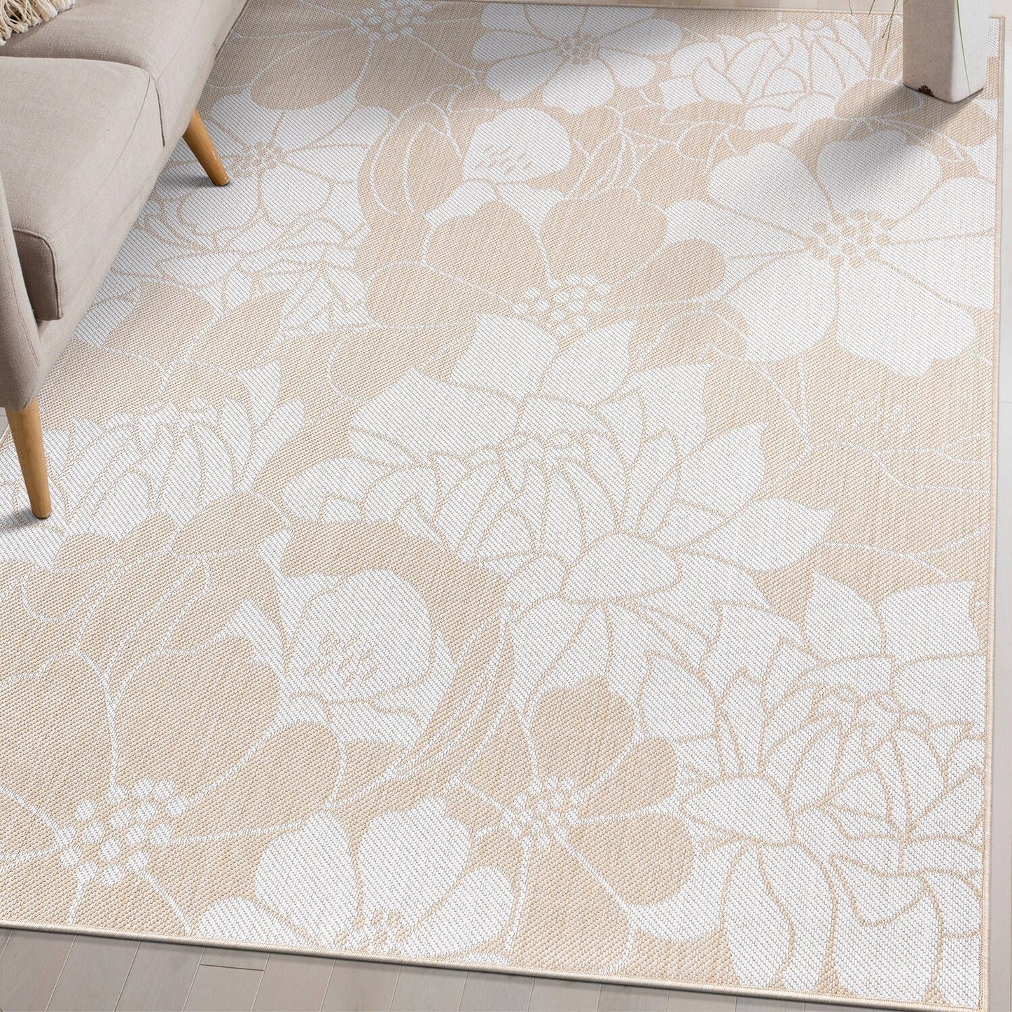 Tapis d'intérieur/extérieur texturé à motif floral moderne World Rug Gallery