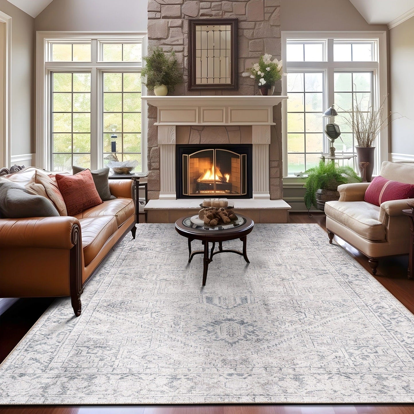 Tapis antidérapant lavable en machine à motif médaillon bohème vintage World Rug Gallery