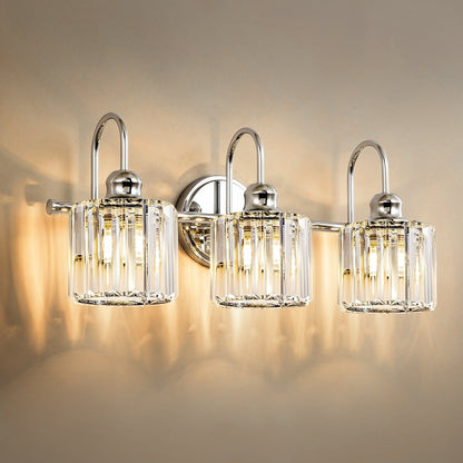 Applique murale de salle de bain moderne à 3 ou 4 lumières, en cristal, à intensité variable et linéaire, au-dessus du miroir